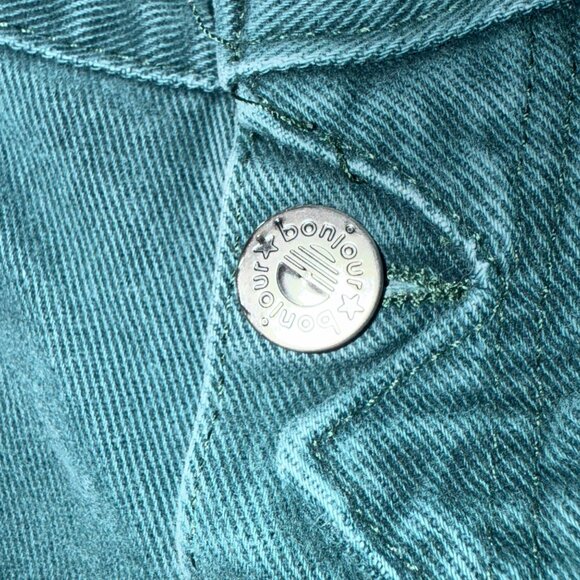 Bonjour Vintage Womens High-Waisted Button-Fly Tapered Denim Pants Green - Picture 5 of 6